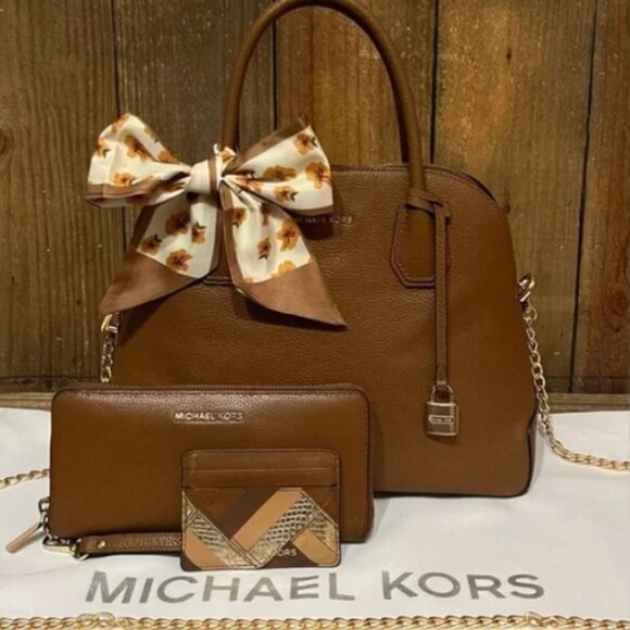 Michael Kors 6pc Set: Mercer Satchel, Wallet, Card Case, Glasses, Dust Bag Twill - Picture 15 of 16